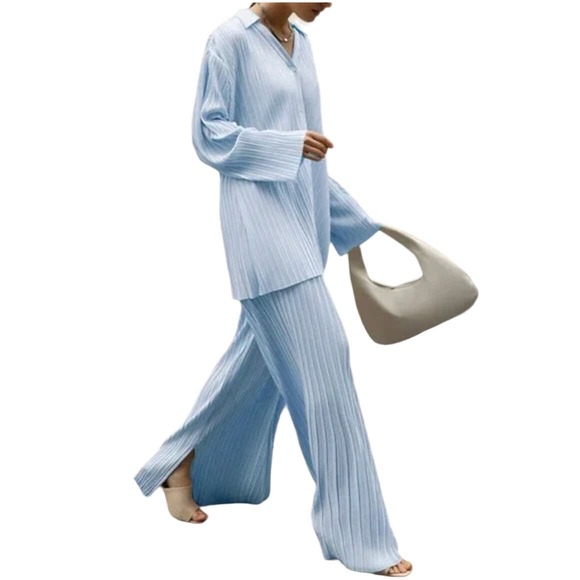 Commense Pants - Commense Baby Blue Pleated Two Piece Leisure Set Size XL NWT Oversized